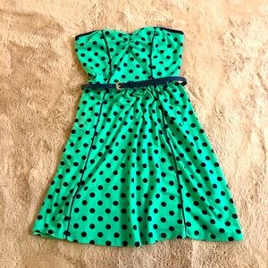 Xhilaration Mint Green Polka Pot Strapless Belted Dress